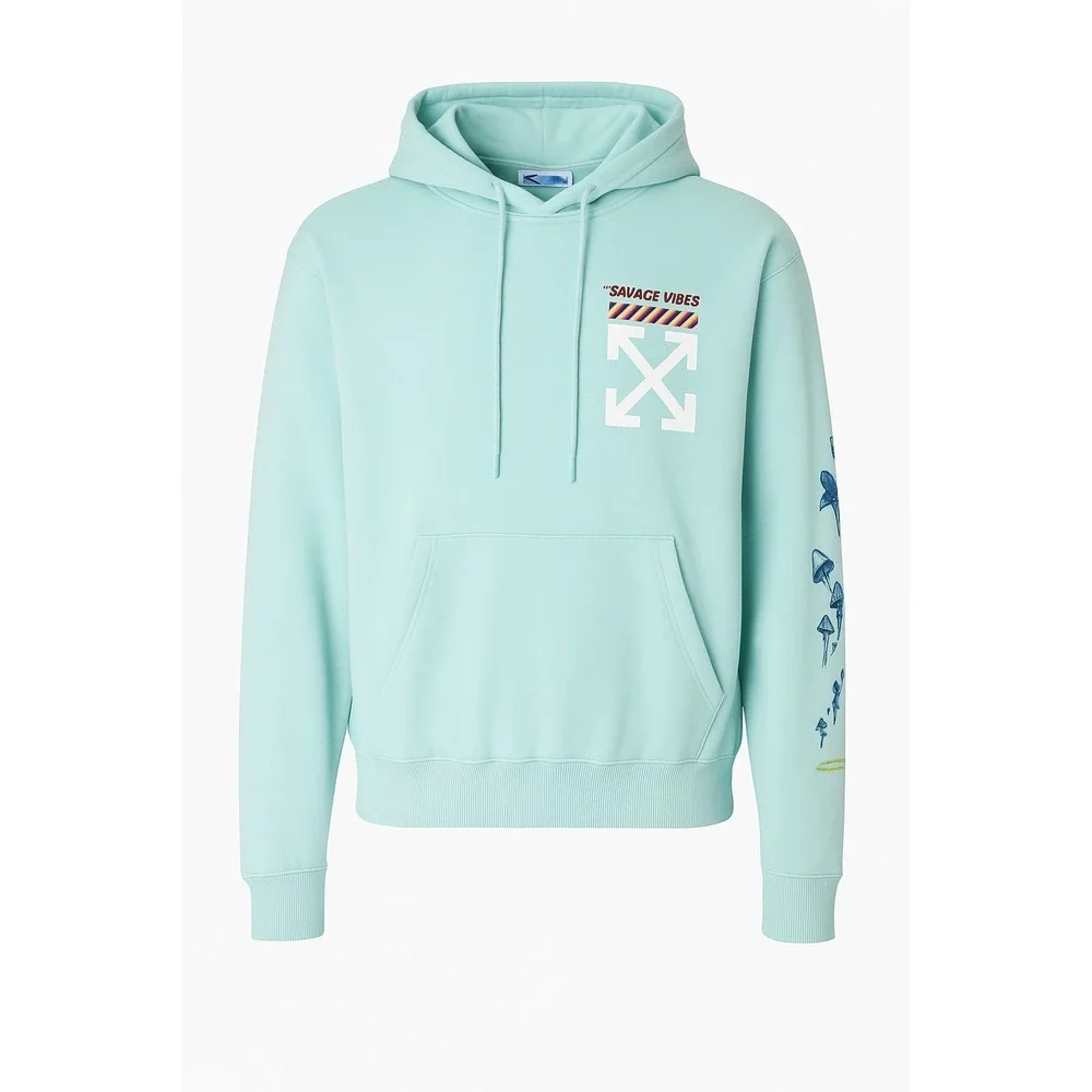 FRESH LAUNDRY XL SAVAGE VIBES‎ MEN MEDIUM SWEATSHIRT HOODIE COTTON PULLOVER TEAL